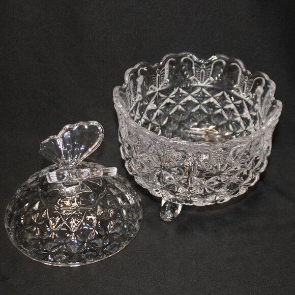 Vintage Bohemia Crystal Butterfly Covered Dish Czech Republic Footed Hand Cut - Picture 3 of 13